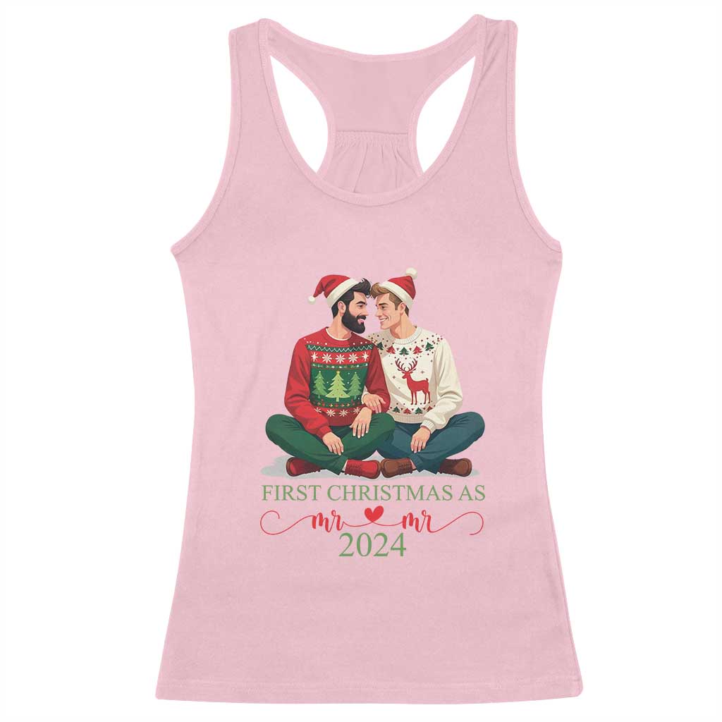 Our First Christmas As Mr Mr 2024 Racerback Tank Top LGBT Gay Couple Xmas TS09 Light Pink Print Your Wear