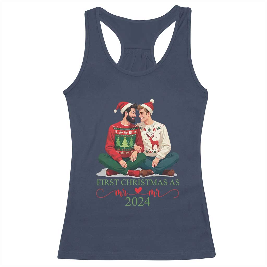 Our First Christmas As Mr Mr 2024 Racerback Tank Top LGBT Gay Couple Xmas TS09 Navy Print Your Wear