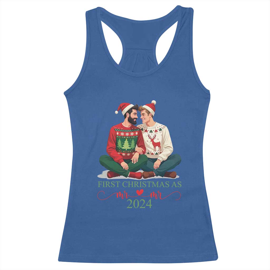 Our First Christmas As Mr Mr 2024 Racerback Tank Top LGBT Gay Couple Xmas TS09 Royal Blue Print Your Wear