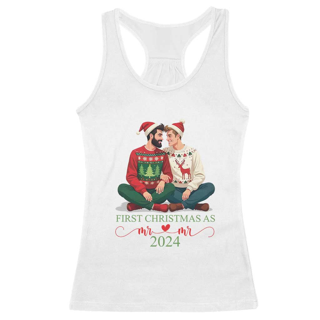 Our First Christmas As Mr Mr 2024 Racerback Tank Top LGBT Gay Couple Xmas TS09 White Print Your Wear
