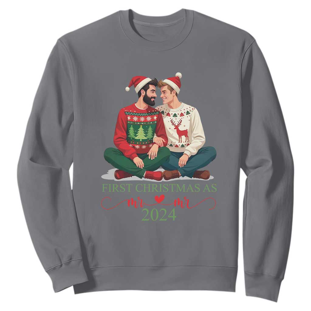 Our First Christmas As Mr Mr 2024 Sweatshirt LGBT Gay Couple Xmas TS09 Charcoal Print Your Wear