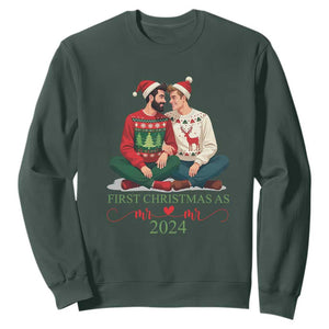 Our First Christmas As Mr Mr 2024 Sweatshirt LGBT Gay Couple Xmas TS09 Dark Forest Green Print Your Wear