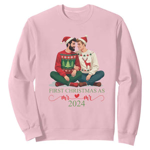 Our First Christmas As Mr Mr 2024 Sweatshirt LGBT Gay Couple Xmas TS09 Light Pink Print Your Wear
