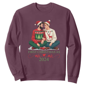Our First Christmas As Mr Mr 2024 Sweatshirt LGBT Gay Couple Xmas TS09 Maroon Print Your Wear