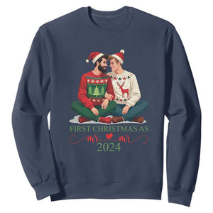 Our First Christmas As Mr Mr 2024 Sweatshirt LGBT Gay Couple Xmas TS09 Navy Print Your Wear
