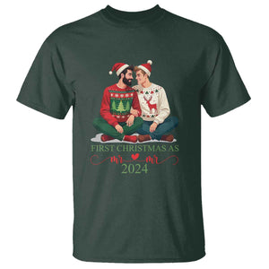 Our First Christmas As Mr Mr 2024 T Shirt LGBT Gay Couple Xmas TS09 Dark Forest Green Print Your Wear