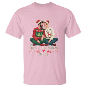 Our First Christmas As Mr Mr 2024 T Shirt LGBT Gay Couple Xmas TS09 Light Pink Print Your Wear