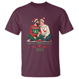 Our First Christmas As Mr Mr 2024 T Shirt LGBT Gay Couple Xmas TS09 Maroon Print Your Wear
