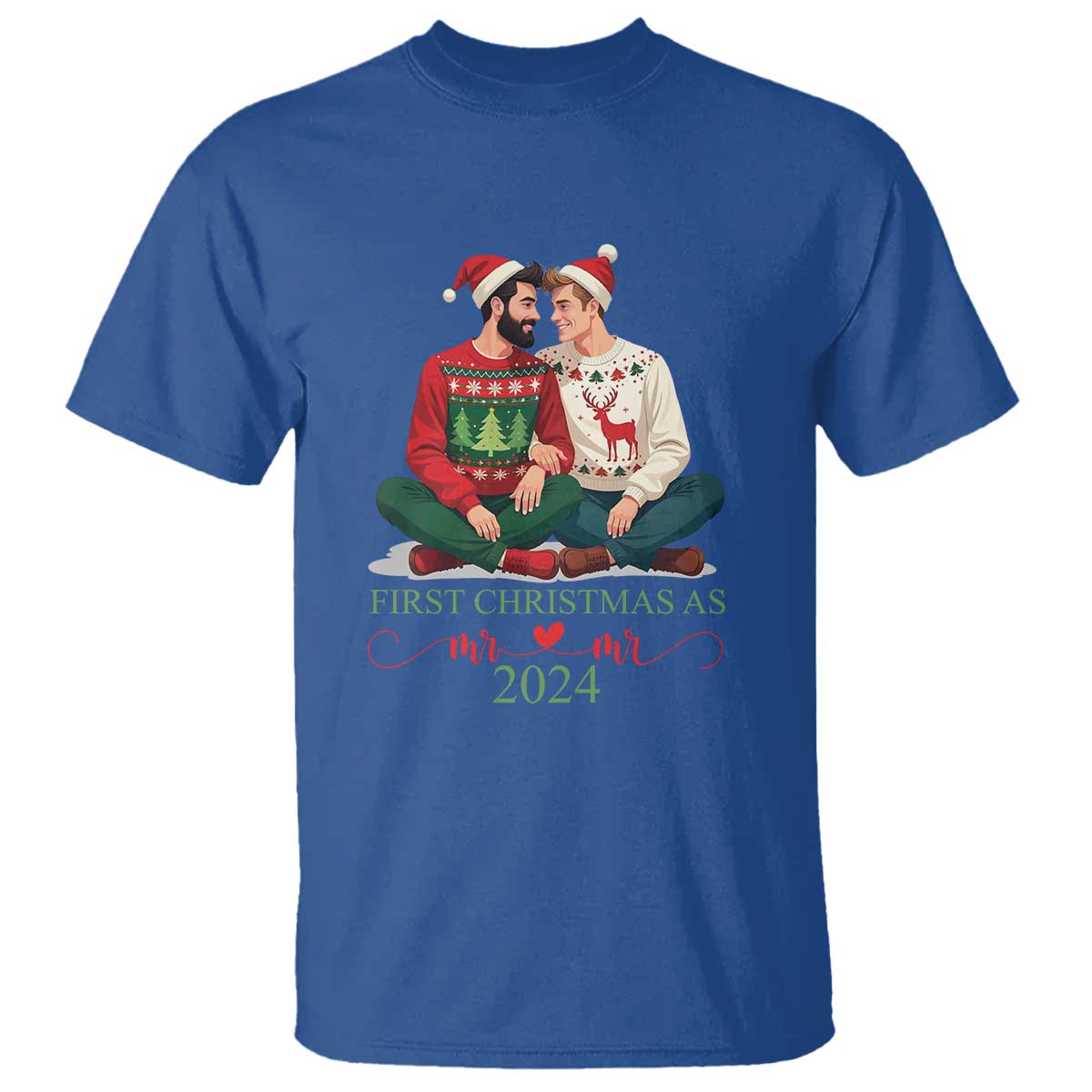 Our First Christmas As Mr Mr 2024 T Shirt LGBT Gay Couple Xmas TS09 Royal Blue Print Your Wear