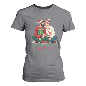 Our First Christmas As Mr Mr 2024 T Shirt For Women LGBT Gay Couple Xmas TS09 Charcoal Print Your Wear