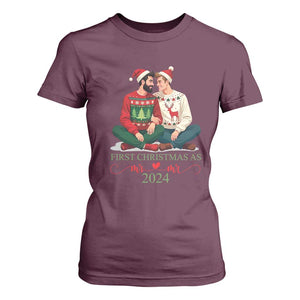 Our First Christmas As Mr Mr 2024 T Shirt For Women LGBT Gay Couple Xmas TS09 Maroon Print Your Wear
