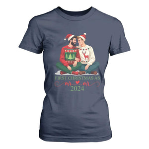 Our First Christmas As Mr Mr 2024 T Shirt For Women LGBT Gay Couple Xmas TS09 Navy Print Your Wear