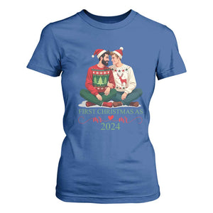 Our First Christmas As Mr Mr 2024 T Shirt For Women LGBT Gay Couple Xmas TS09 Royal Blue Print Your Wear