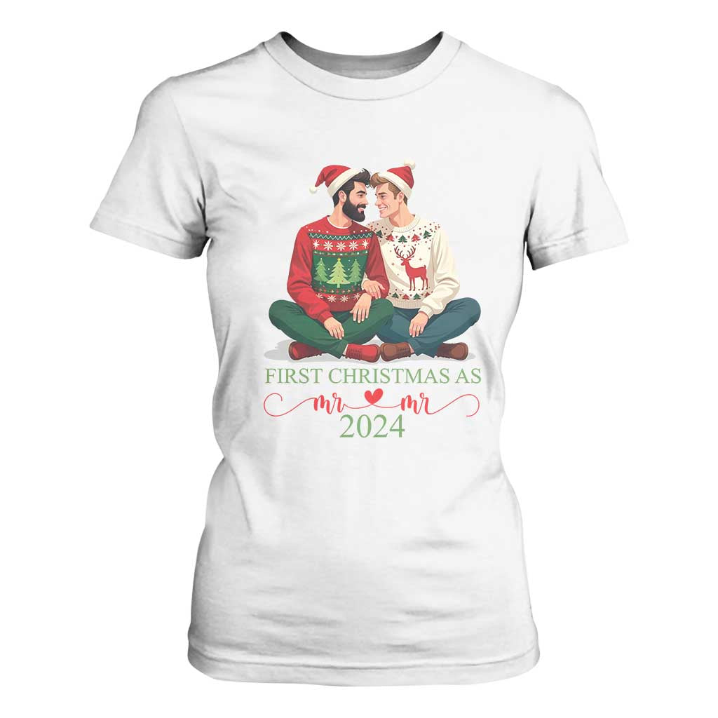 Our First Christmas As Mr Mr 2024 T Shirt For Women LGBT Gay Couple Xmas TS09 White Print Your Wear