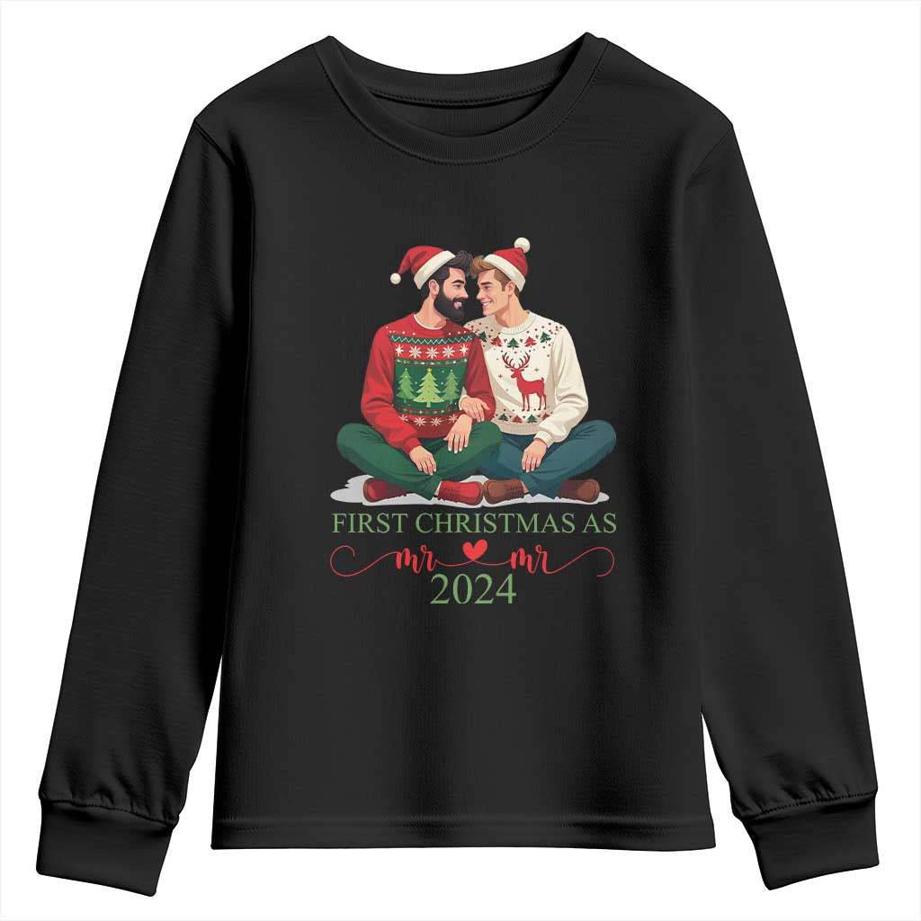 Our First Christmas As Mr Mr 2024 Youth Sweatshirt LGBT Gay Couple Xmas TS09 Black Print Your Wear