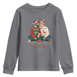 Our First Christmas As Mr Mr 2024 Youth Sweatshirt LGBT Gay Couple Xmas TS09 Charcoal Print Your Wear