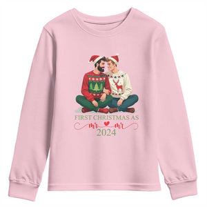Our First Christmas As Mr Mr 2024 Youth Sweatshirt LGBT Gay Couple Xmas TS09 Light Pink Print Your Wear