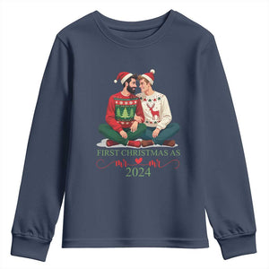 Our First Christmas As Mr Mr 2024 Youth Sweatshirt LGBT Gay Couple Xmas TS09 Navy Print Your Wear