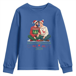 Our First Christmas As Mr Mr 2024 Youth Sweatshirt LGBT Gay Couple Xmas TS09 Royal Blue Print Your Wear