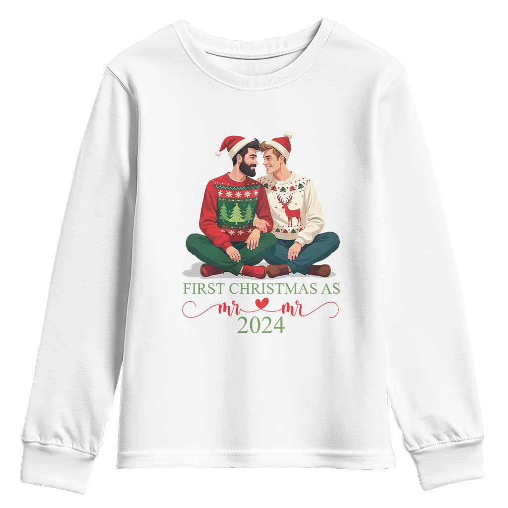 Our First Christmas As Mr Mr 2024 Youth Sweatshirt LGBT Gay Couple Xmas TS09 White Print Your Wear
