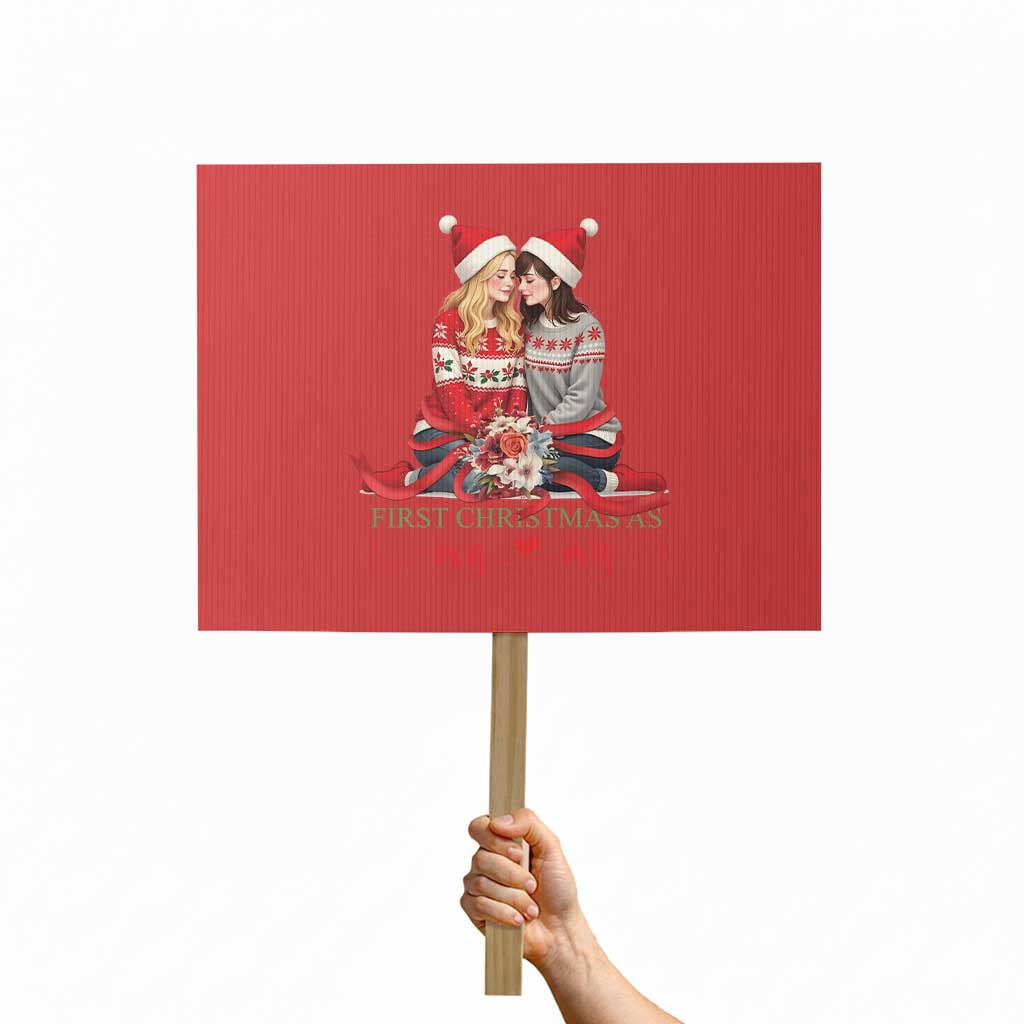 Our First Christmas As Mrs Mrs Protest Sign LGBT Les Couple Xmas TS09 Horizontal 18" × 24" Red Print Your Wear
