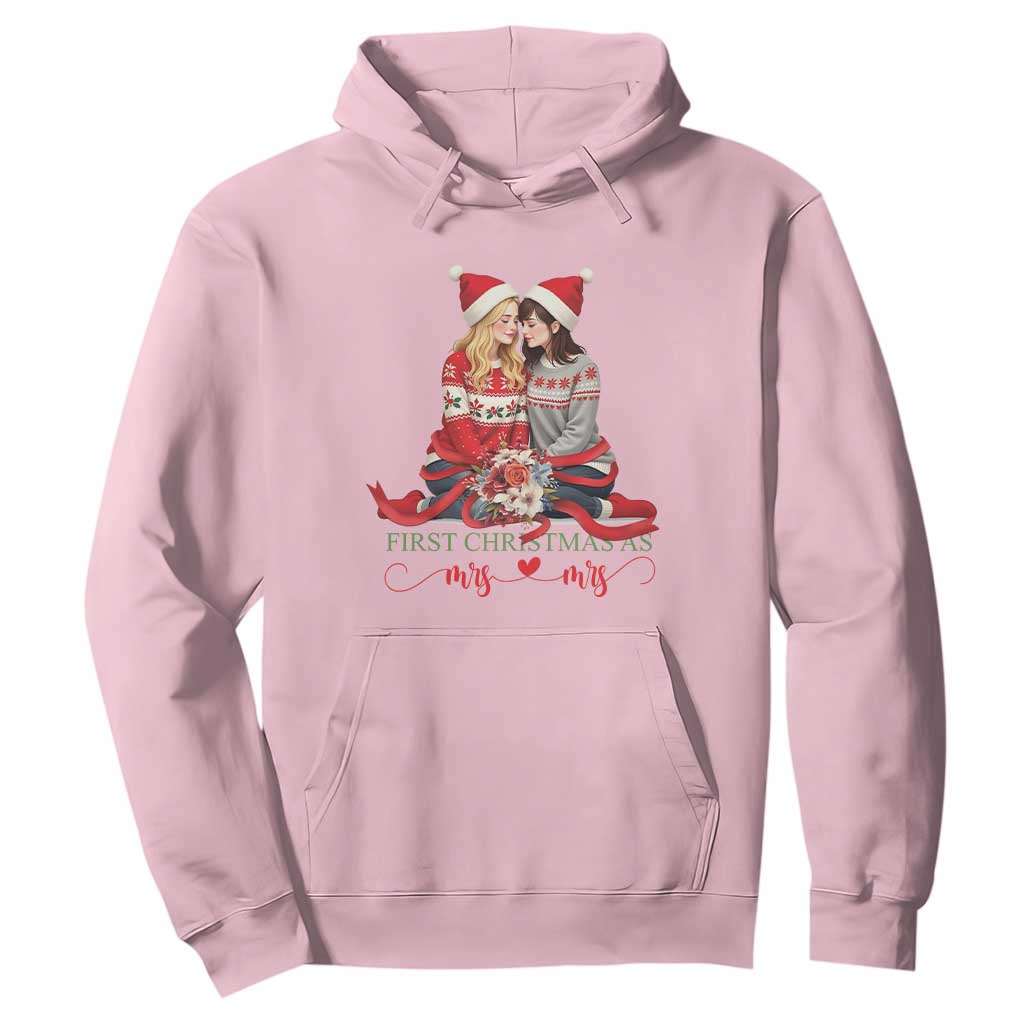 Our First Christmas As Mrs Mrs Hoodie LGBT Les Couple Xmas TS09 Light Pink Print Your Wear