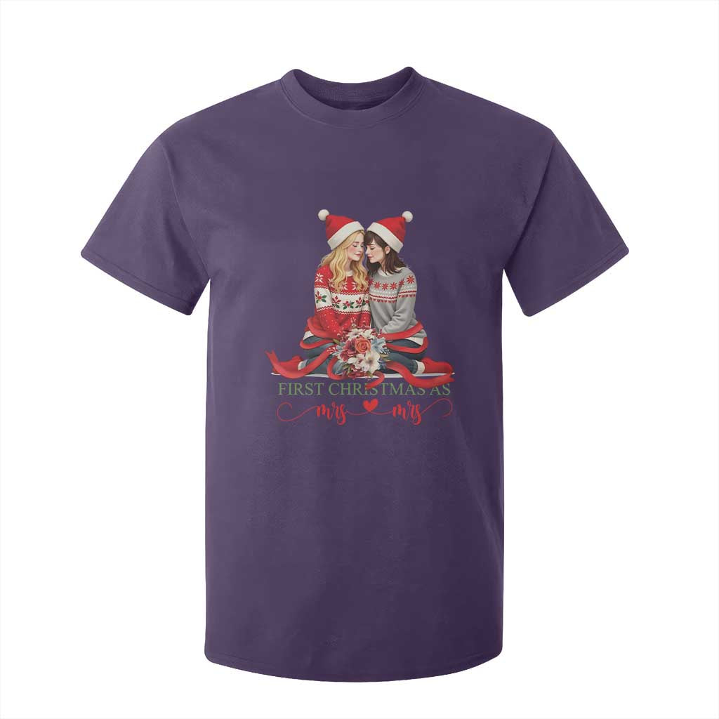 Our First Christmas As Mrs Mrs T Shirt For Kid LGBT Les Couple Xmas TS09 Purple Print Your Wear