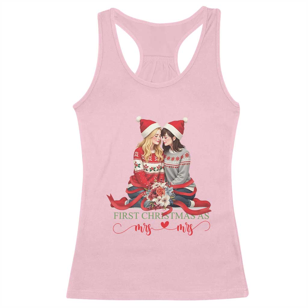 Our First Christmas As Mrs Mrs Racerback Tank Top LGBT Les Couple Xmas TS09 Light Pink Print Your Wear