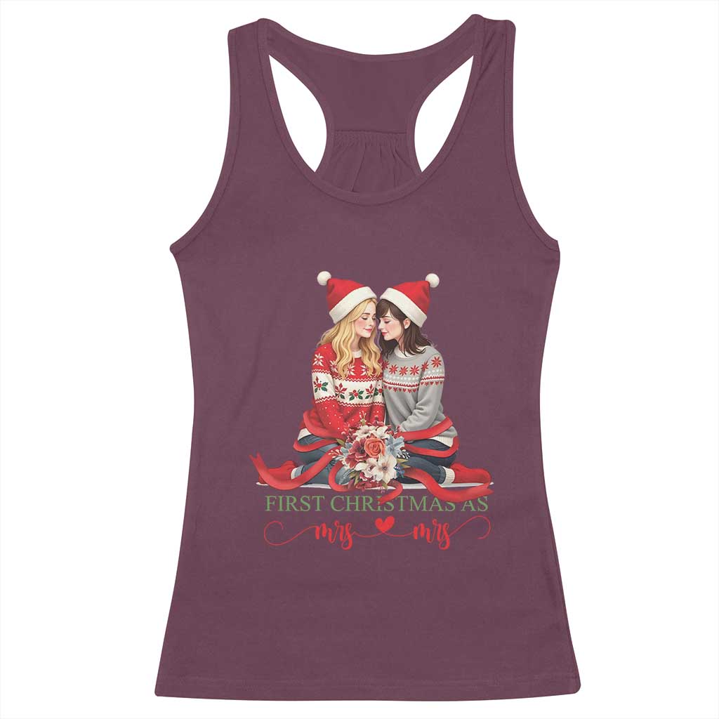 Our First Christmas As Mrs Mrs Racerback Tank Top LGBT Les Couple Xmas TS09 Maroon Print Your Wear