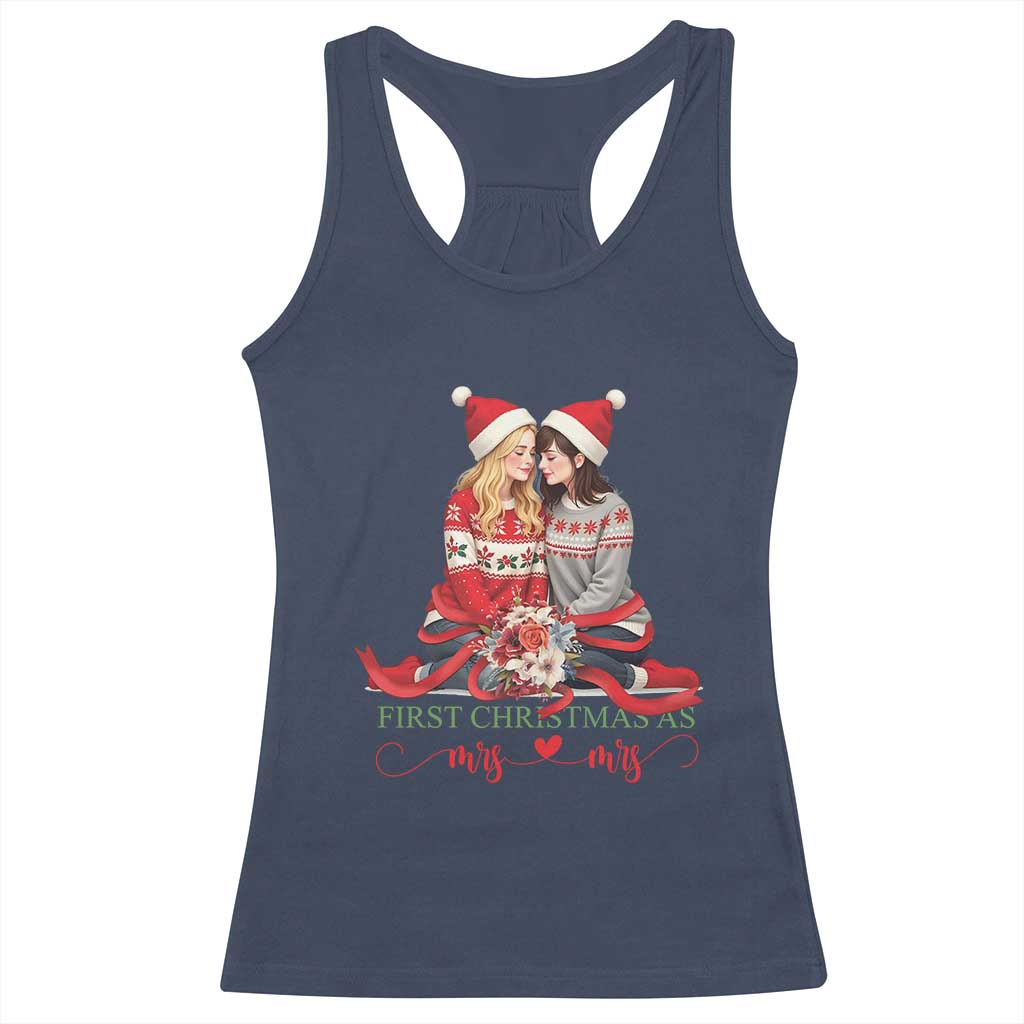 Our First Christmas As Mrs Mrs Racerback Tank Top LGBT Les Couple Xmas TS09 Navy Print Your Wear