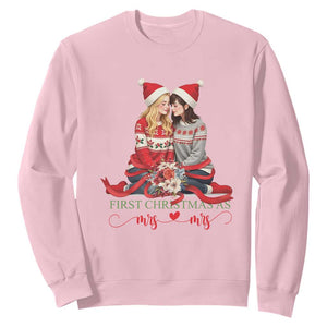Our First Christmas As Mrs Mrs Sweatshirt LGBT Les Couple Xmas TS09 Light Pink Print Your Wear