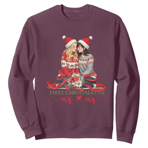Our First Christmas As Mrs Mrs Sweatshirt LGBT Les Couple Xmas TS09 Maroon Print Your Wear