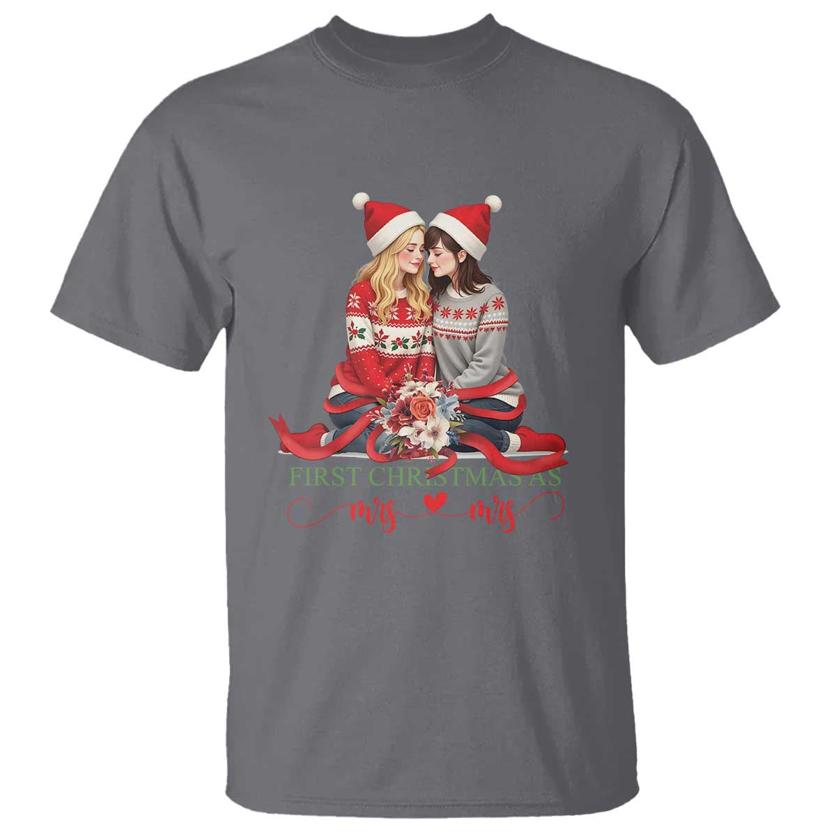 Our First Christmas As Mrs Mrs T Shirt LGBT Les Couple Xmas TS09 Charcoal Print Your Wear
