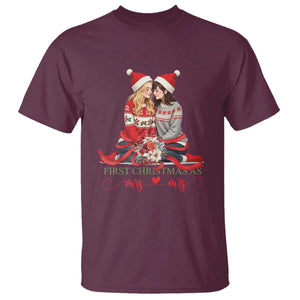 Our First Christmas As Mrs Mrs T Shirt LGBT Les Couple Xmas TS09 Maroon Print Your Wear