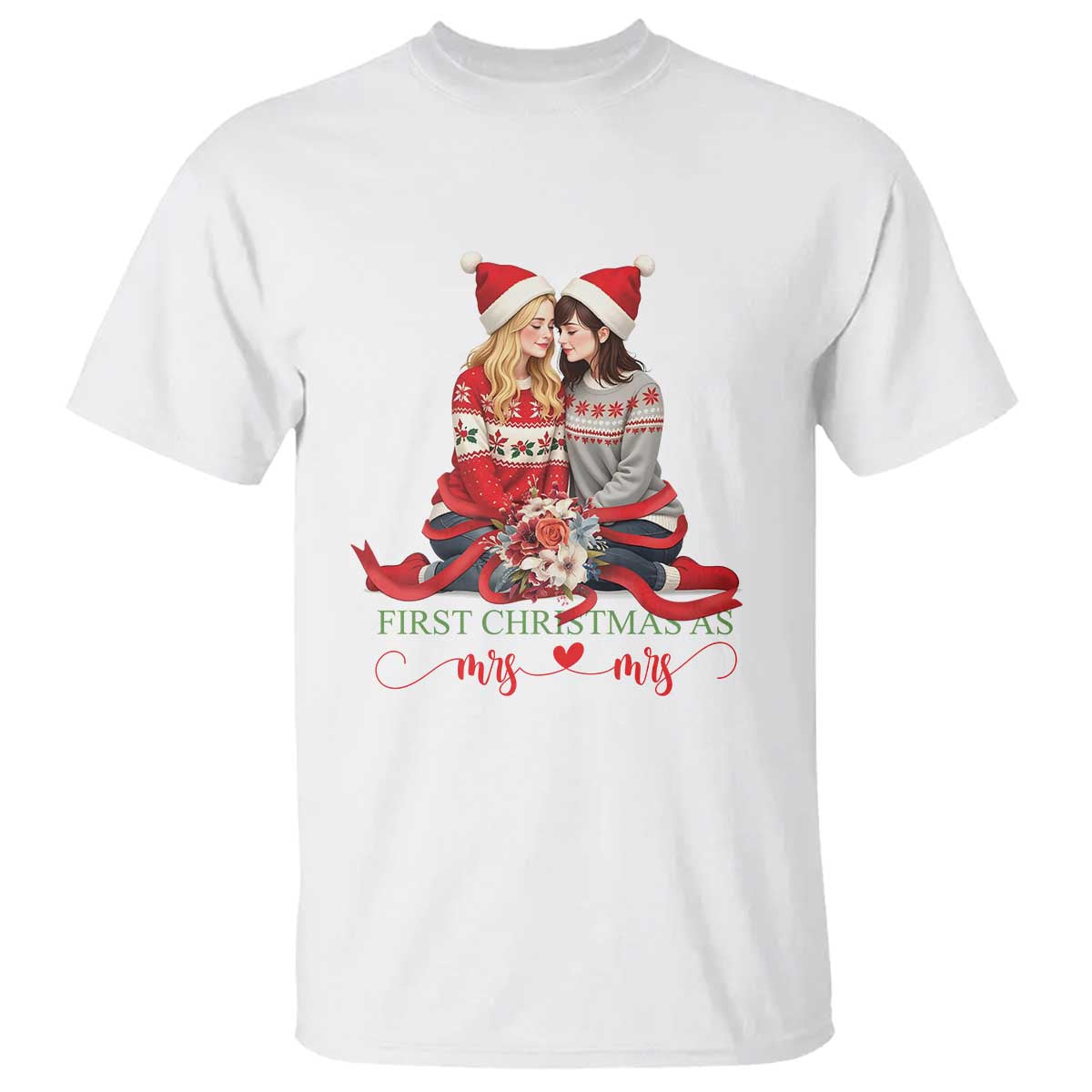 Our First Christmas As Mrs Mrs Couple Matching T Shirt LGBT Les Couple Xmas TS09 White Print Your Wear