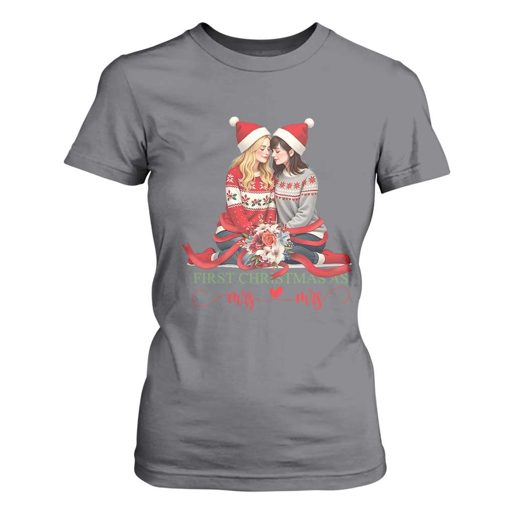 Our First Christmas As Mrs Mrs T Shirt For Women LGBT Les Couple Xmas TS09 Charcoal Print Your Wear