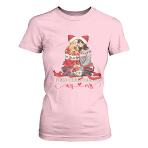 Our First Christmas As Mrs Mrs T Shirt For Women LGBT Les Couple Xmas TS09 Light Pink Print Your Wear