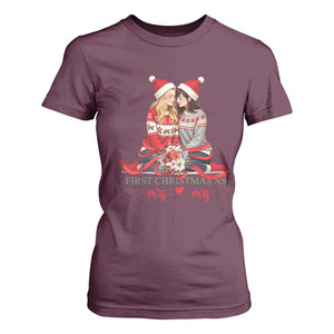 Our First Christmas As Mrs Mrs T Shirt For Women LGBT Les Couple Xmas TS09 Maroon Print Your Wear