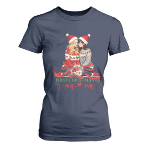 Our First Christmas As Mrs Mrs T Shirt For Women LGBT Les Couple Xmas TS09 Navy Print Your Wear