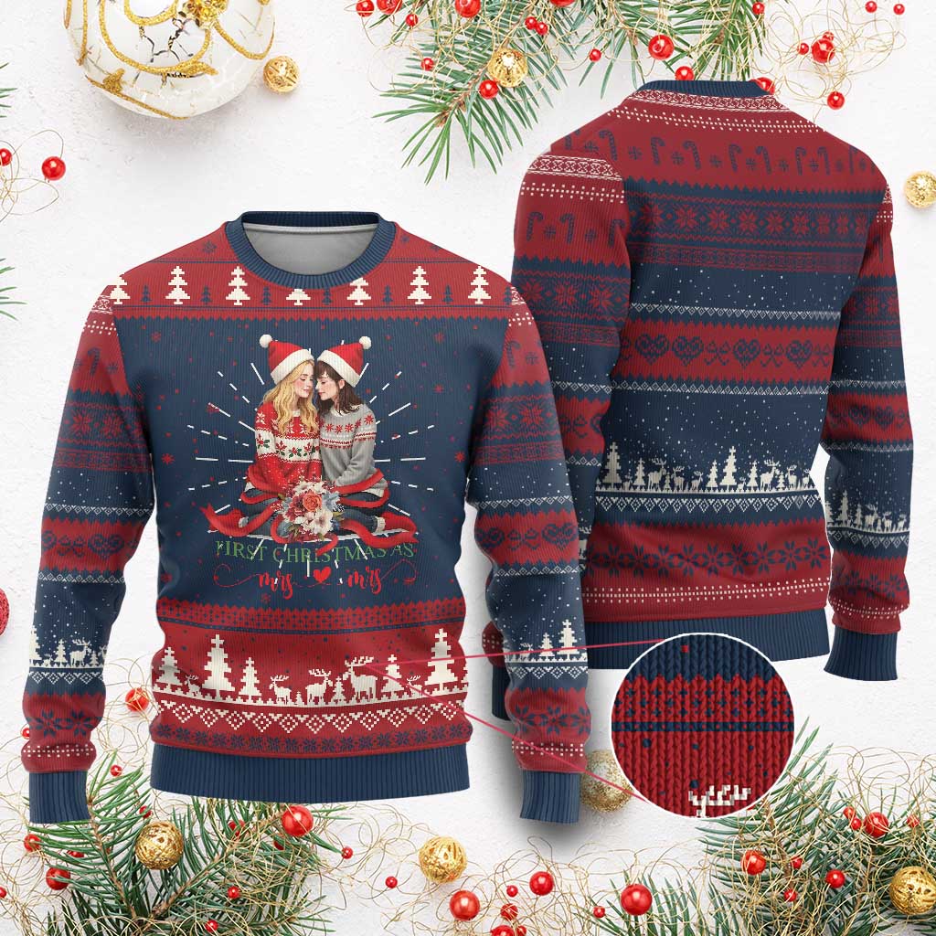 Our First Christmas As Mrs Mrs Ugly Christmas Sweater LGBT Les Couple Xmas TS09 Burgundy Print Your Wear
