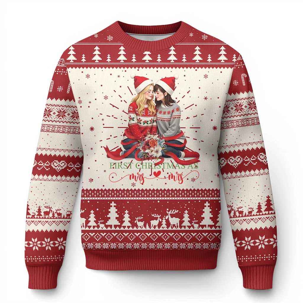 Our First Christmas As Mrs Mrs Ugly Christmas Sweater LGBT Les Couple Xmas TS09 Red Print Your Wear