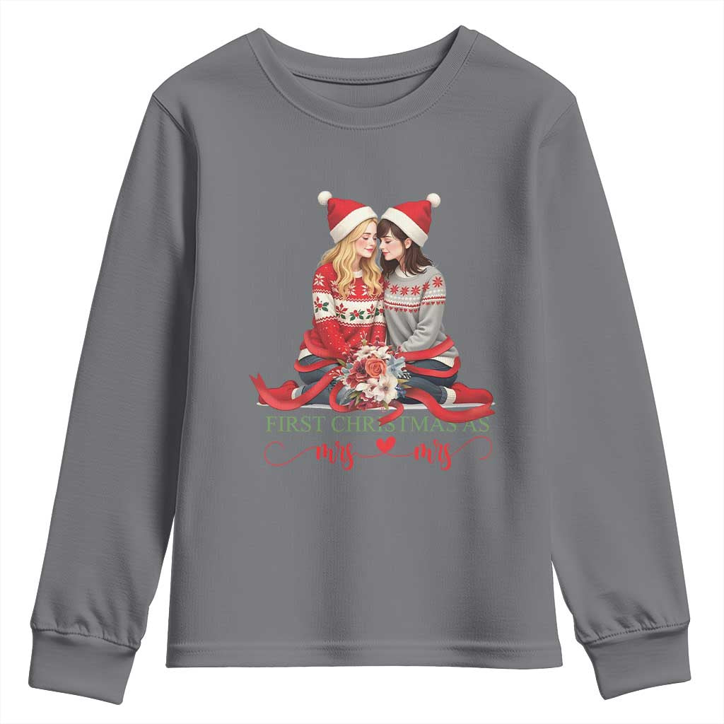 Our First Christmas As Mrs Mrs Youth Sweatshirt LGBT Les Couple Xmas TS09 Charcoal Print Your Wear