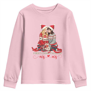Our First Christmas As Mrs Mrs Youth Sweatshirt LGBT Les Couple Xmas TS09 Light Pink Print Your Wear