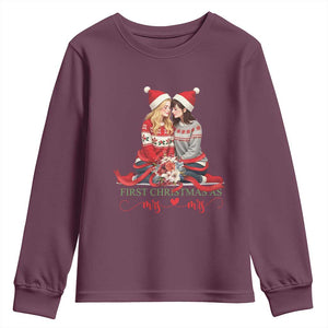 Our First Christmas As Mrs Mrs Youth Sweatshirt LGBT Les Couple Xmas TS09 Maroon Print Your Wear