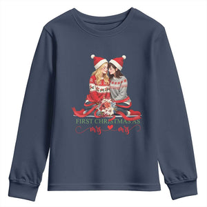 Our First Christmas As Mrs Mrs Youth Sweatshirt LGBT Les Couple Xmas TS09 Navy Print Your Wear