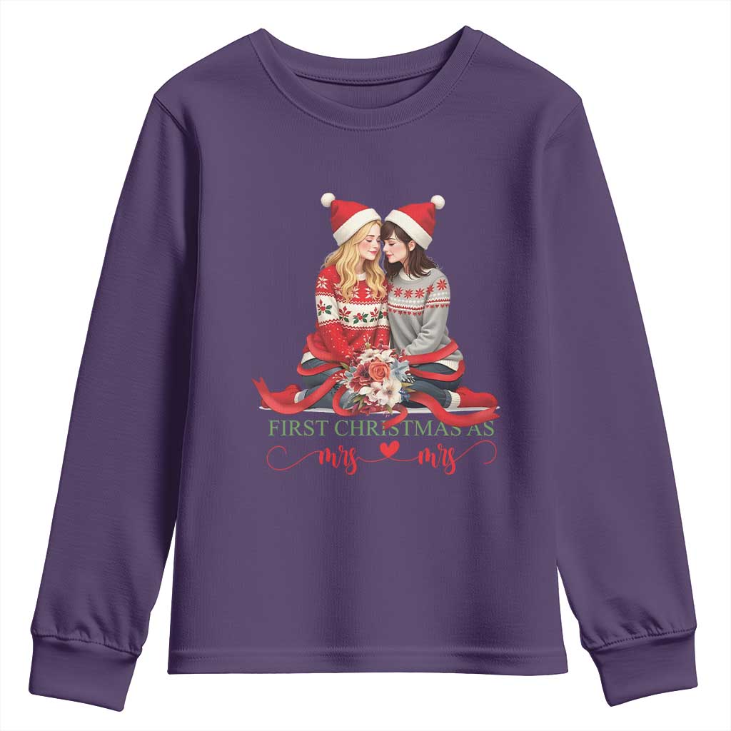 Our First Christmas As Mrs Mrs Youth Sweatshirt LGBT Les Couple Xmas TS09 Purple Print Your Wear