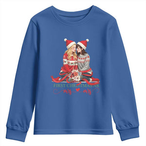 Our First Christmas As Mrs Mrs Youth Sweatshirt LGBT Les Couple Xmas TS09 Royal Blue Print Your Wear