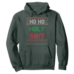 Funny Christmas Hoodie Ho Ho Holy Shit TS09 Dark Forest Green Print Your Wear