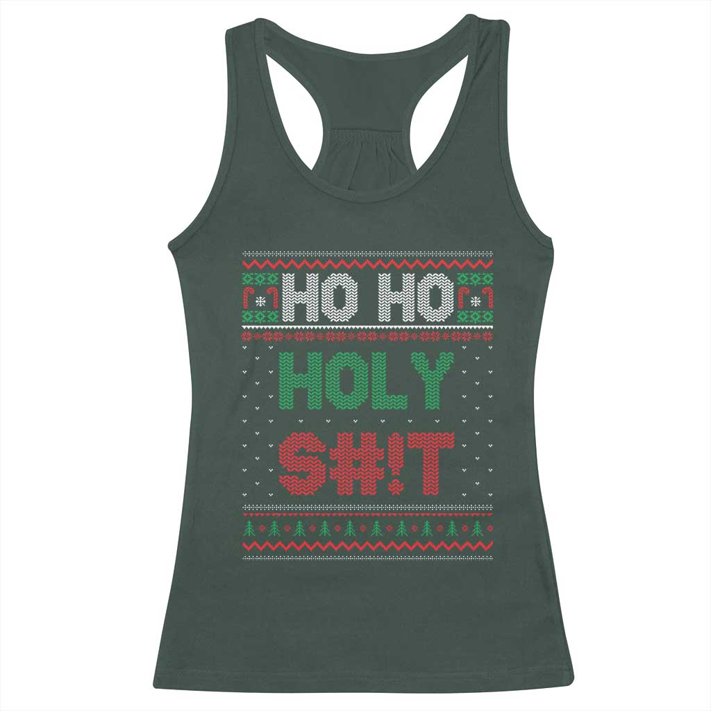 Funny Christmas Racerback Tank Top Ho Ho Holy Shit TS09 Dark Forest Green Print Your Wear