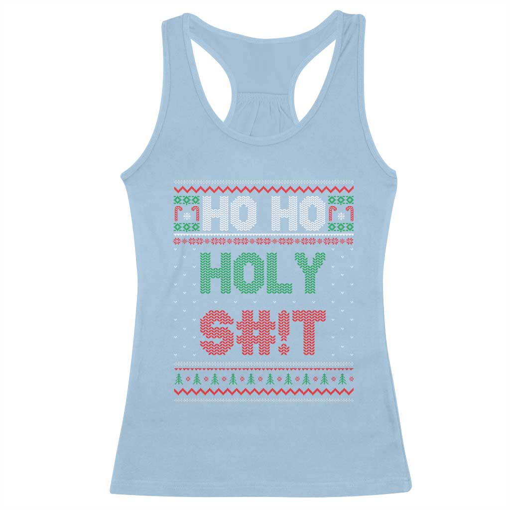 Funny Christmas Racerback Tank Top Ho Ho Holy Shit TS09 Light Blue Print Your Wear